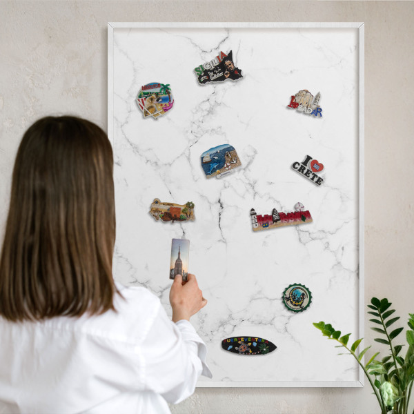 Decorative magnet board with a white frame Marble pattern