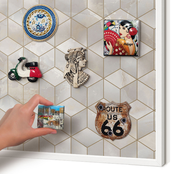 Magnetic board for travel magnets in a white frame Cubic background
