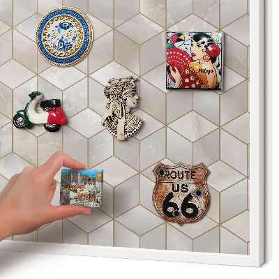 Magnetic board for travel magnets in a white frame Cubic background