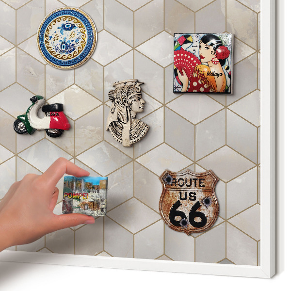 Magnetic board for travel magnets in a white frame Cubic background