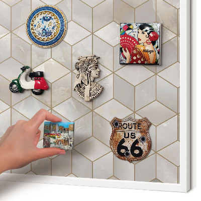 Magnetic board for travel magnets in a white frame Cubic background