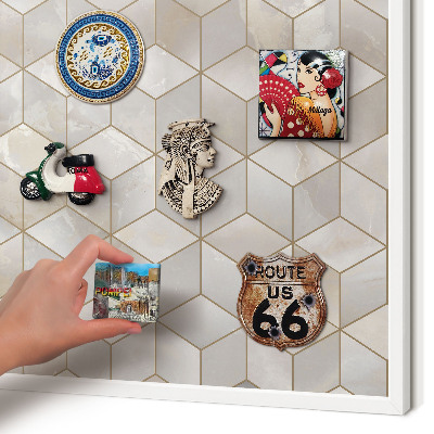 Magnetic board for travel magnets in a white frame Cubic background