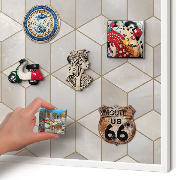 Magnetic board for travel magnets in a white frame Cubic background