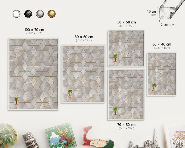 Magnetic board for travel magnets in a white frame Cubic background