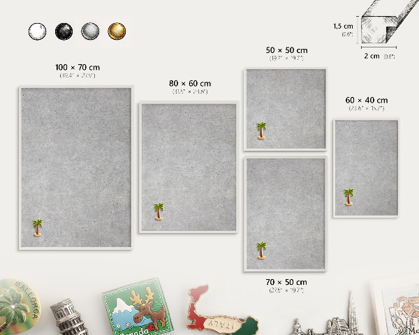 Decorative magnet board with a white frame Gray texture