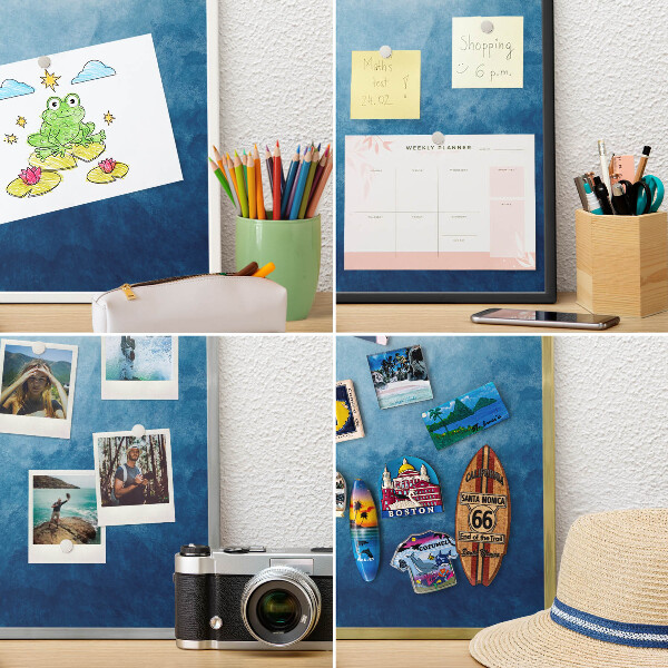 Magnetic board for travel magnets in a white frame Blue abstractions