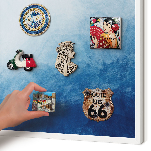Magnetic board for travel magnets in a white frame Blue abstractions