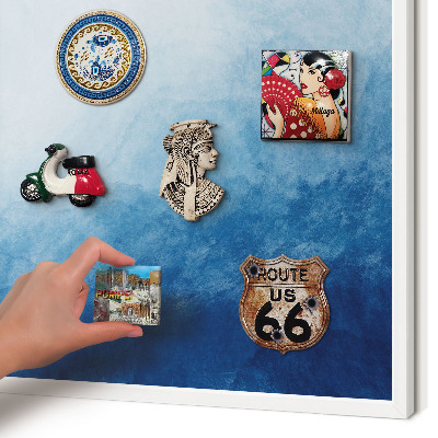 Magnetic board for travel magnets in a white frame Blue abstractions