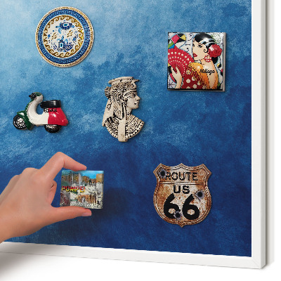 Magnetic board for travel magnets in a white frame Blue abstractions