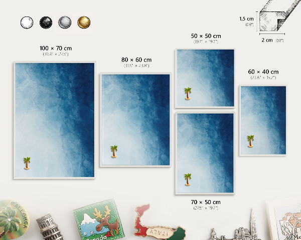 Magnetic board for travel magnets in a white frame Blue abstractions