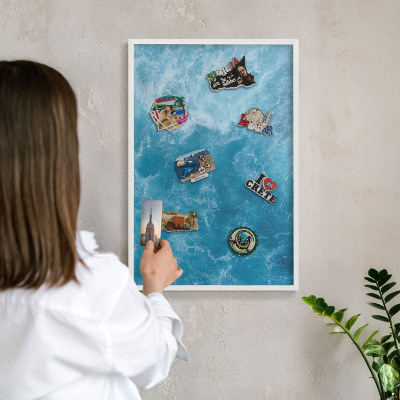 Decorative magnet board with a white frame Ocean waves