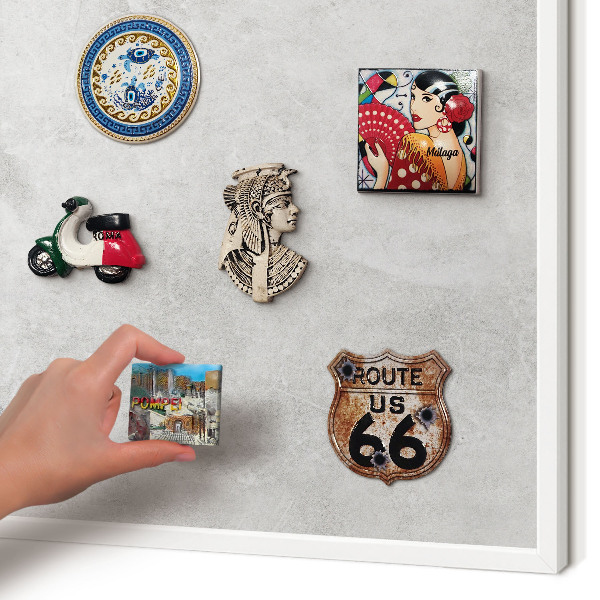 Magnetic board for travel magnets in a white frame Gray elegance