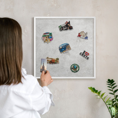 Magnetic board for travel magnets in a white frame Gray elegance