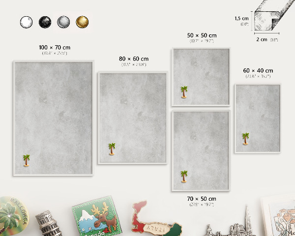 Magnetic board for travel magnets in a white frame Gray elegance