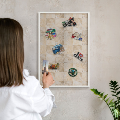 Decorative magnet board with a white frame Neutral elegance