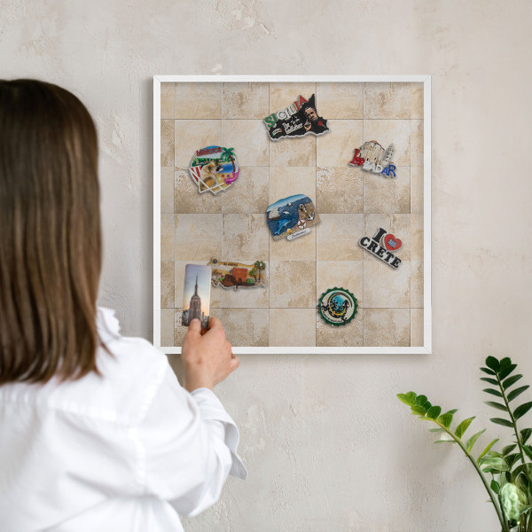 Decorative magnet board with a white frame Neutral elegance