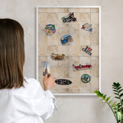 Decorative magnet board with a white frame Neutral elegance