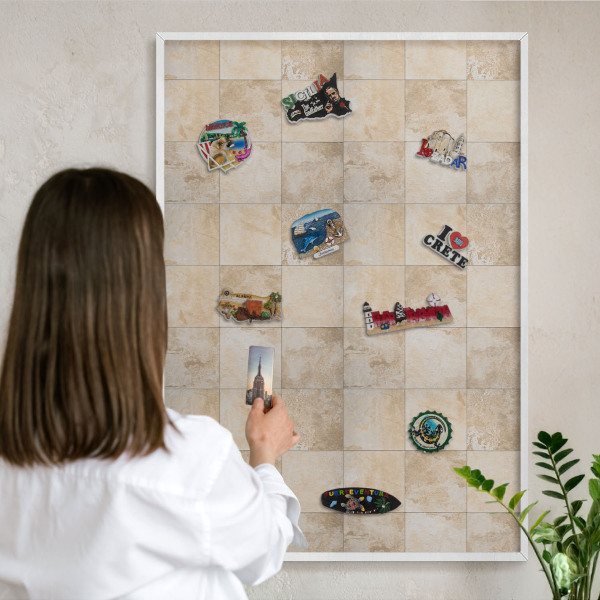Decorative magnet board with a white frame Neutral elegance