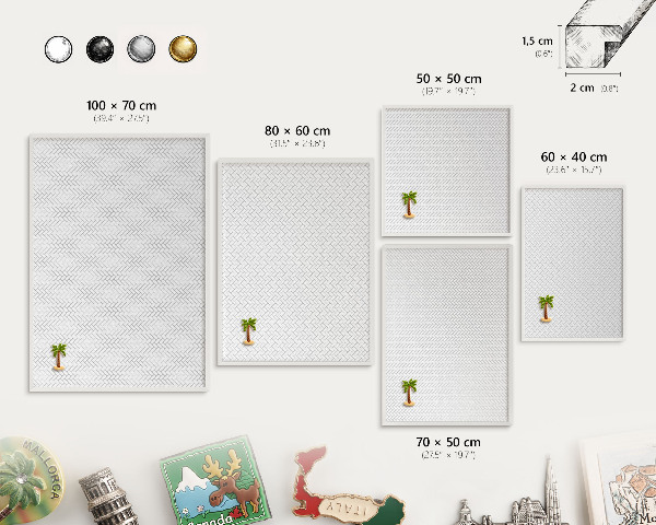 Decorative magnet board with a white frame White herringbone
