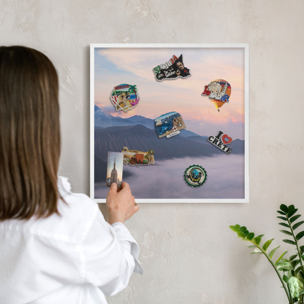Magnetic board for travel magnets in a white frame Sky Journey