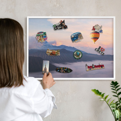 Magnetic board for travel magnets in a white frame Sky Journey