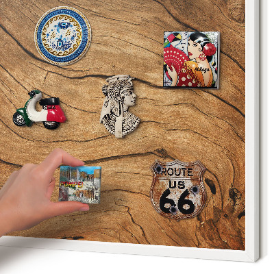 Decorative magnet board with a white frame Wood grain