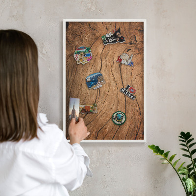 Decorative magnet board with a white frame Wood grain