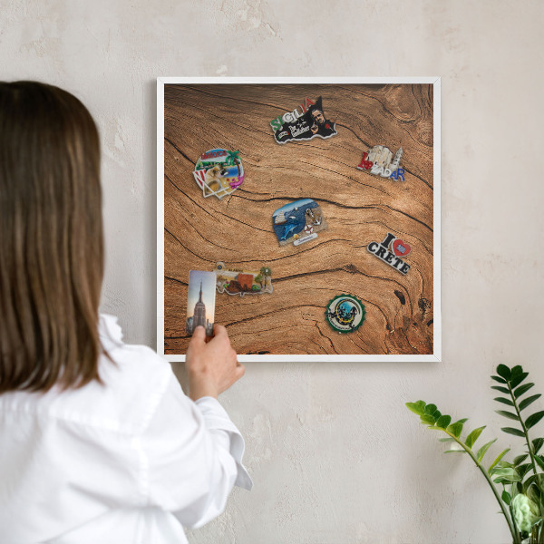Decorative magnet board with a white frame Wood grain