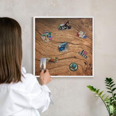 Decorative magnet board with a white frame Wood grain