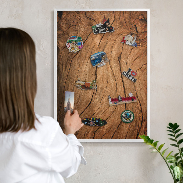 Decorative magnet board with a white frame Wood grain