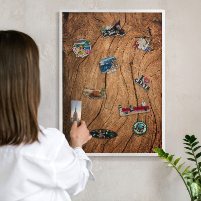 Decorative magnet board with a white frame Wood grain