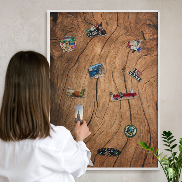 Decorative magnet board with a white frame Wood grain