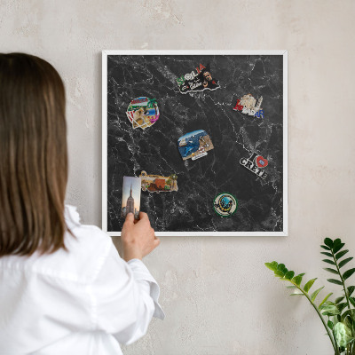 Decorative magnet board with a white frame Marble elegance