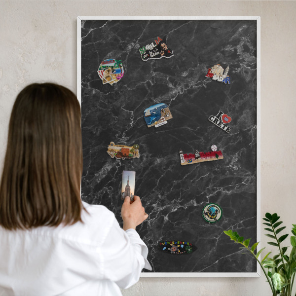 Decorative magnet board with a white frame Marble elegance
