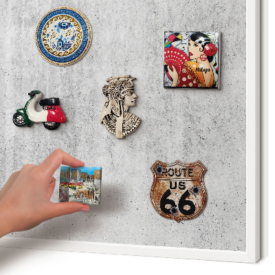 Magnetic board for travel magnets in a white frame Gray texture