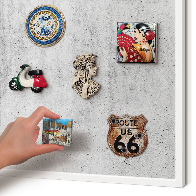 Magnetic board for travel magnets in a white frame Gray texture