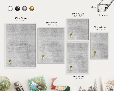Magnetic board for travel magnets in a white frame Gray texture