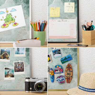Magnetic board for travel magnets in a white frame Green textures