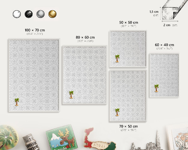 Magnetic board for travel magnets in a white frame Geometric symmetry