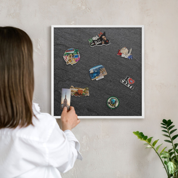Decorative magnet board with a white frame Black texture