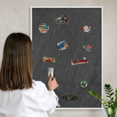 Decorative magnet board with a white frame Black texture