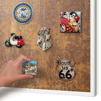 Magnetic board for travel magnets in a white frame Rusty elegance