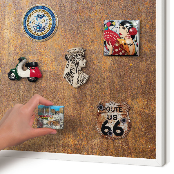 Magnetic board for travel magnets in a white frame Rusty elegance
