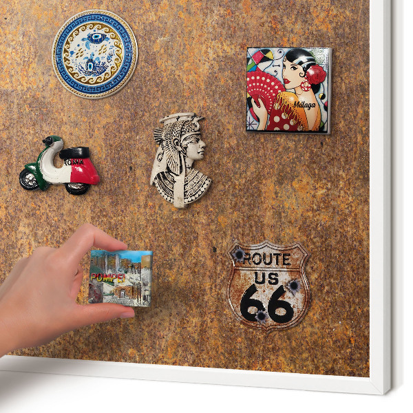 Magnetic board for travel magnets in a white frame Rusty elegance