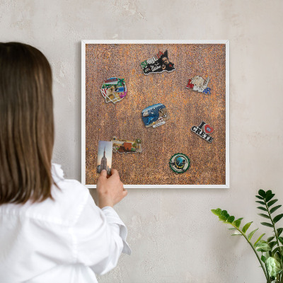 Magnetic board for travel magnets in a white frame Rusty elegance