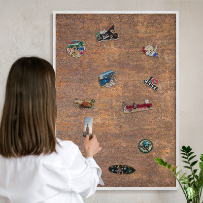 Magnetic board for travel magnets in a white frame Rusty elegance