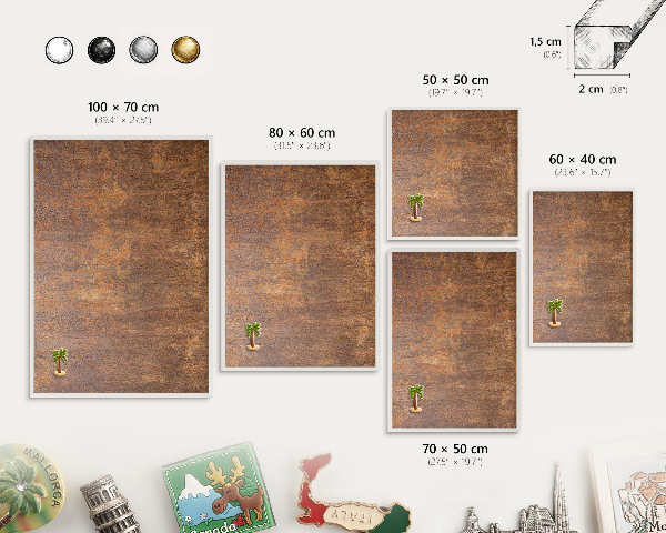 Magnetic board for travel magnets in a white frame Rusty elegance