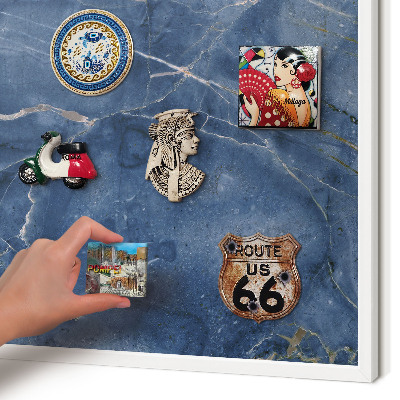 Magnetic board for travel magnets in a white frame Marble elegance