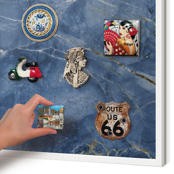 Magnetic board for travel magnets in a white frame Marble elegance