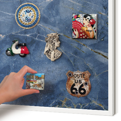 Magnetic board for travel magnets in a white frame Marble elegance